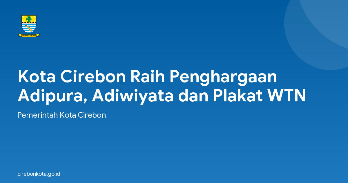 Kota Cirebon Raih Penghargaan Adipura, Adiwiyata dan Plakat WTN